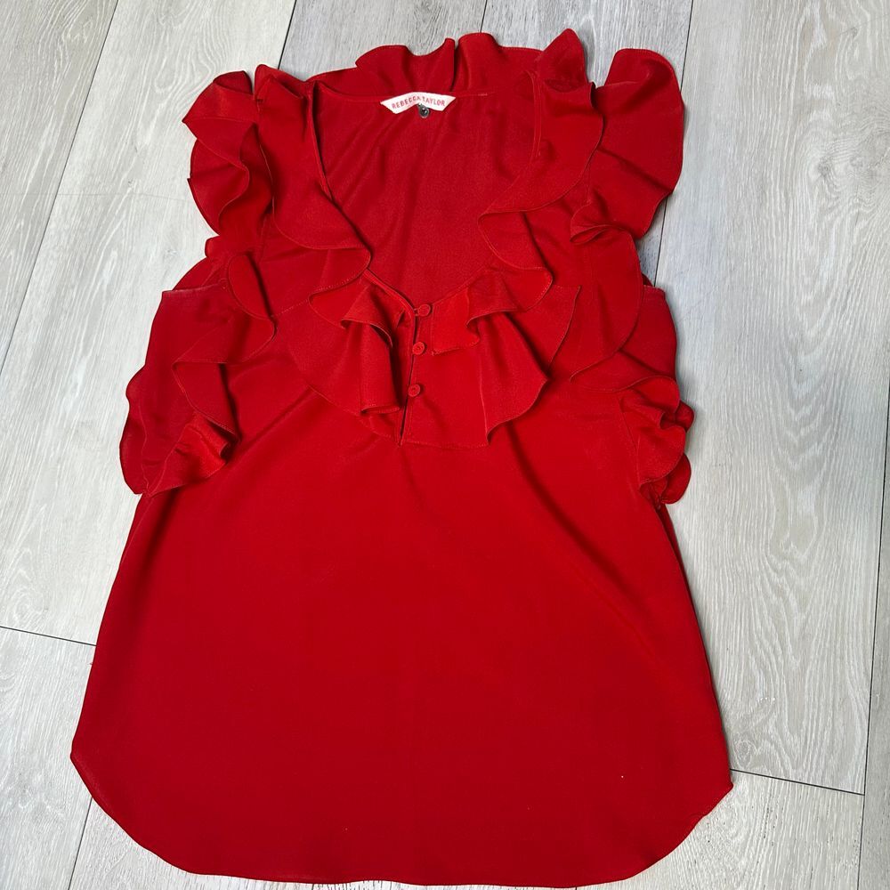 Rebecca Taylor red Christmas blouse tank shirt top ruffle flowy size‎ small